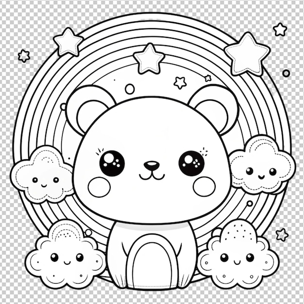 PSD hand drawn kawaii coloring book illustration