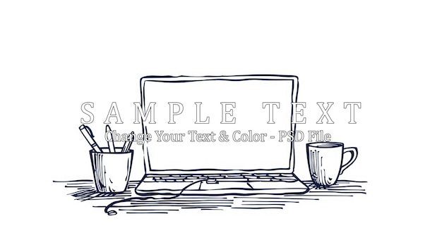 PSD hand drawn laptop illustration