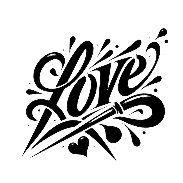 PSD hand drawn love calligraphy black on transparent background