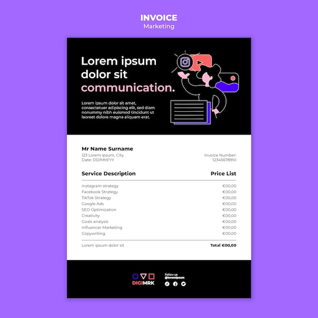 PSD hand drawn marketing invoice template