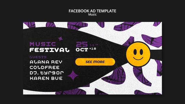 PSD hand drawn music festival facebook template