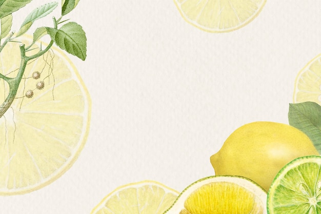 PSD hand drawn natural fresh lemon patterned frame