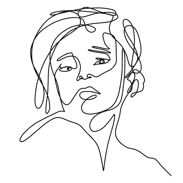 hand drawn one line art illustration woman face continuous line drawing