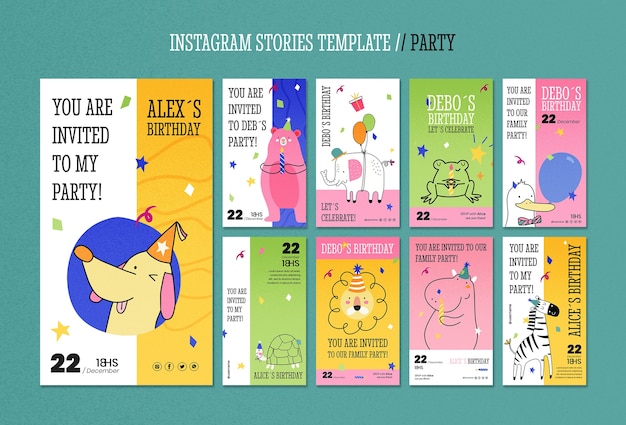 Hand drawn party fun  instagram stories