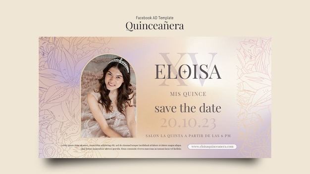 Hand drawn quinceanera celebration facebook template