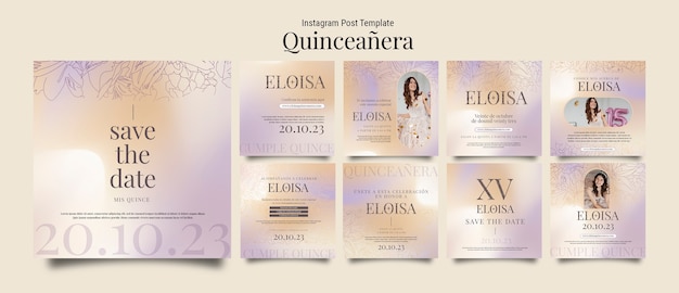 Hand drawn quinceanera celebration instagram posts