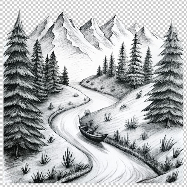 PSD hand drawn road drawing transparent background