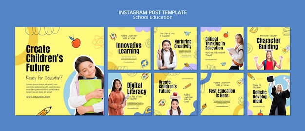 PSD hand drawn school education instagram posts