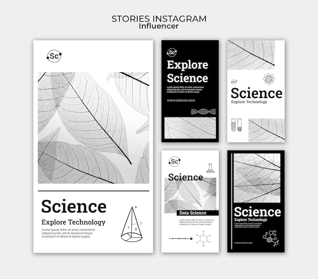 PSD hand drawn science concept instagram stories