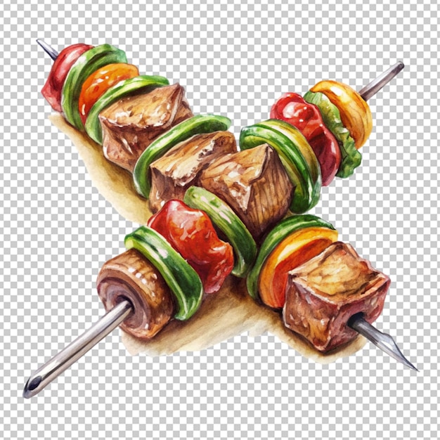 hand drawn sketch of shashlik on the skewer