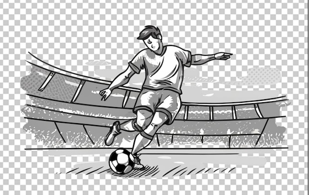 PSD hand drawn soccer player outline illustration