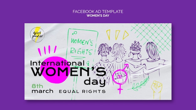 Hand drawn social media promo template for women's day celebration