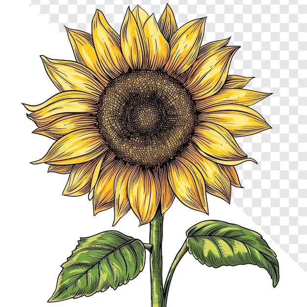 Hand Drawn Sunflower Icon Isolated on Transparent Background