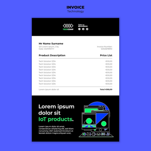 PSD hand drawn technology invoice template