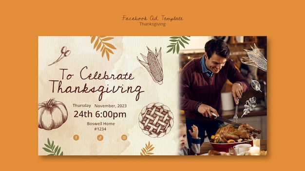 PSD hand drawn thanksgiving celebration facebook template