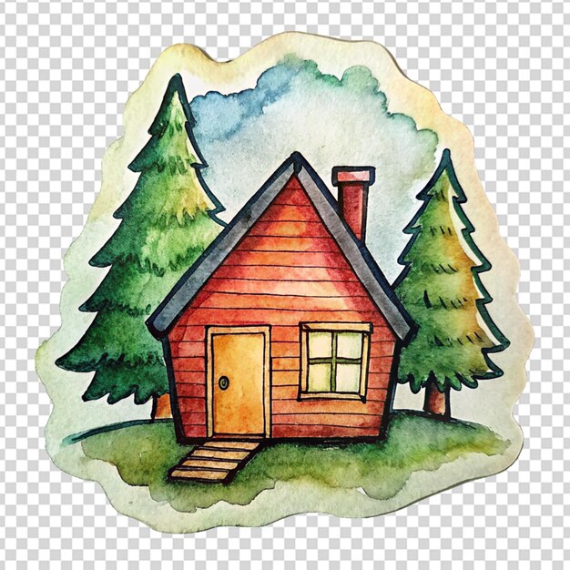 PSD hand drawn tiny house label design with transparent background