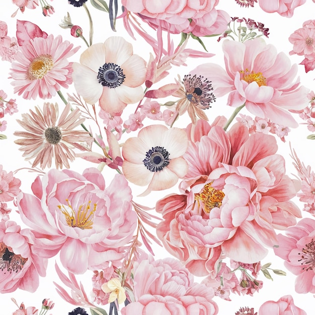 PSD hand drawn watercolor floral seamless pattern