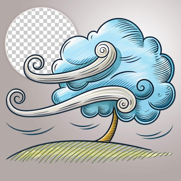 PSD hand drawn wind cartoon illustration on transparent background