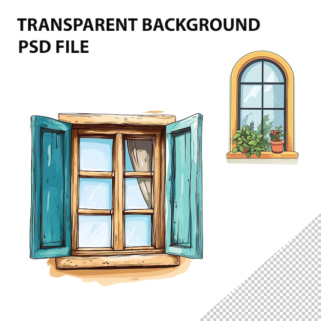 Hand drawn window cartoon vector illustration