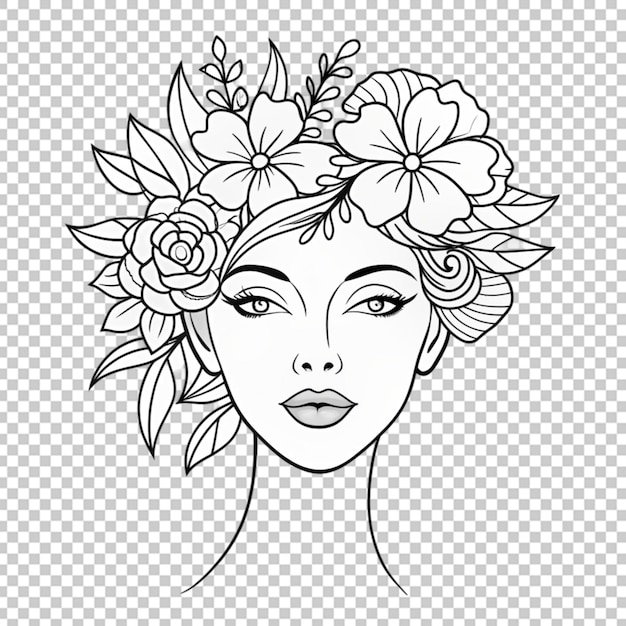 PSD hand drawn woman face with flowers illustration