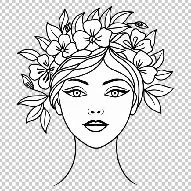 PSD hand drawn woman face with flowers illustration