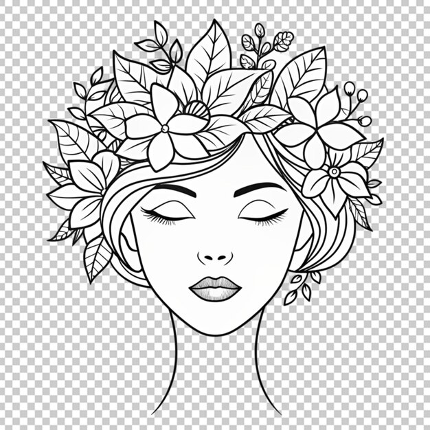 PSD hand drawn woman face with flowers illustration