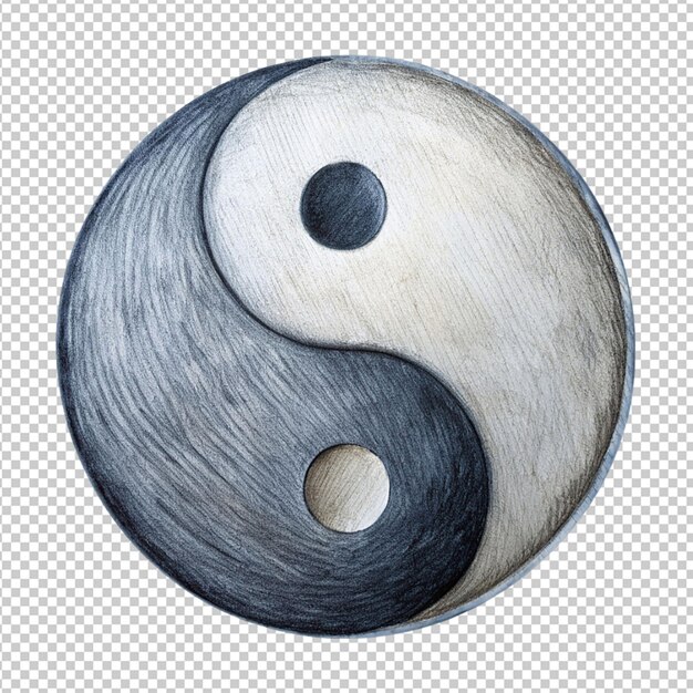 PSD hand drawn ying yang symbol of harmony and balance on transparent background