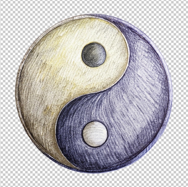 PSD hand drawn ying yang symbol of harmony and balance on transparent background