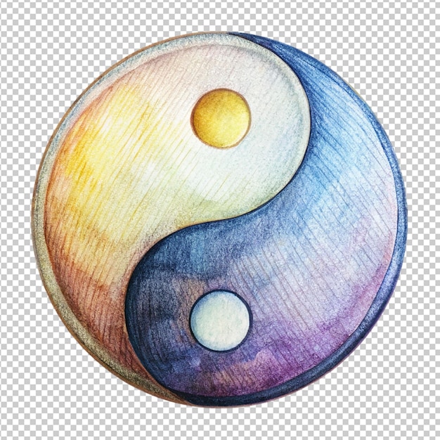 PSD hand drawn ying yang symbol of harmony and balance on transparent background