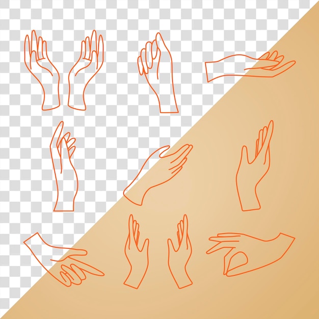 PSD hand gesture png sticker minimal line art illustrations set