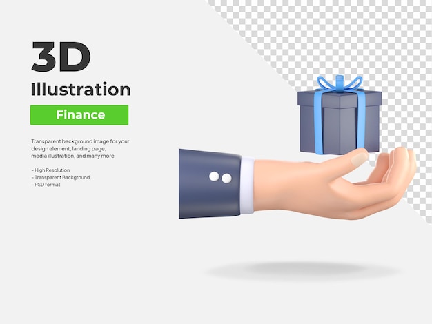 Hand giving gift box 3d icon illustration