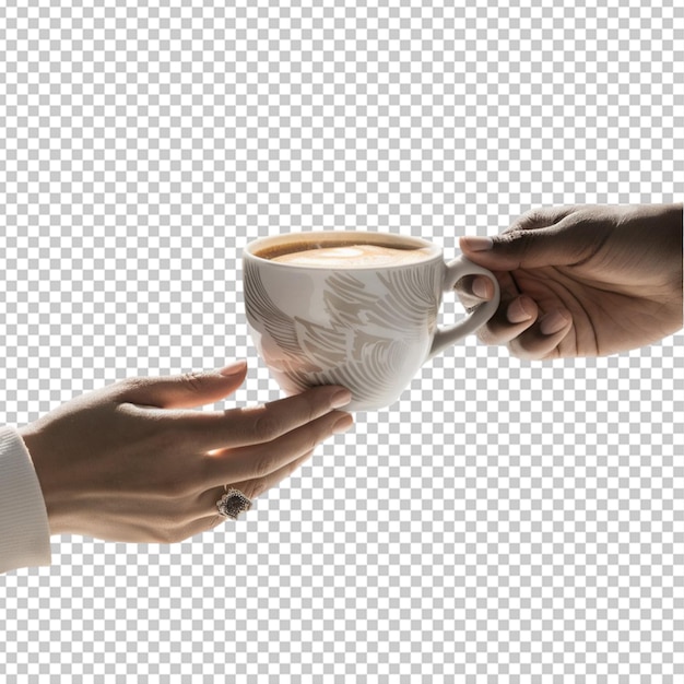 PSD a hand handing over a cup of coffee to another hand isolated