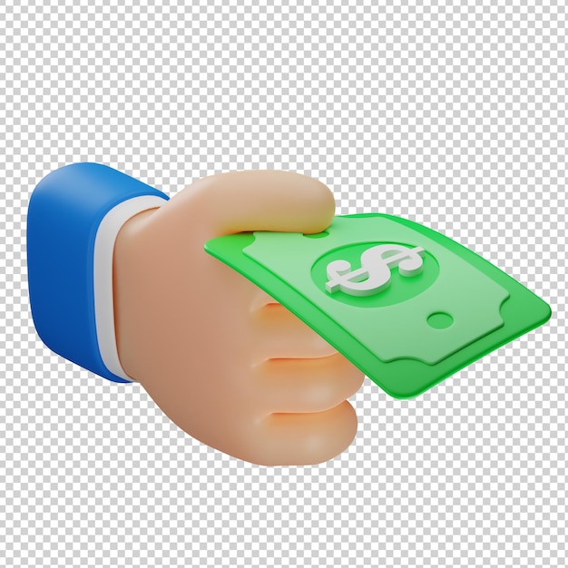 Hand hold dollar money paper 3d illustration