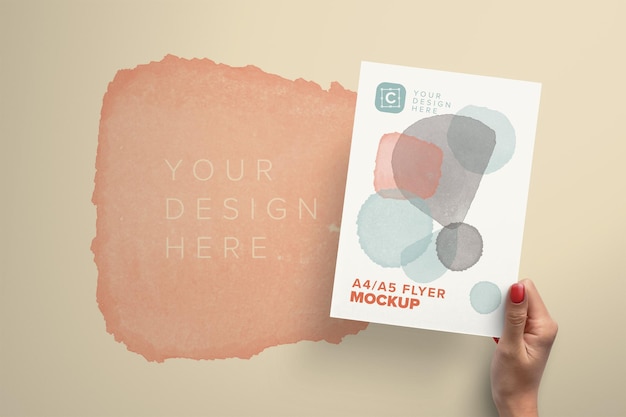 Hand Holding A4A5 Paper Mockup with editable Background