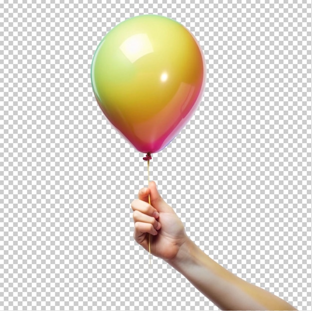 PSD hand holding a balloon on transparent background