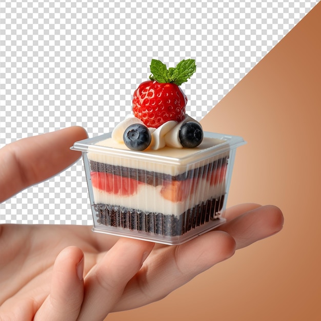 PSD hand holding bento cake png