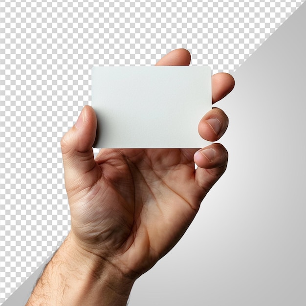 PSD hand holding blank business card mockup png