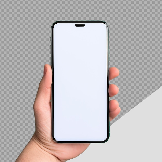 Hand holding a blank phone png isolated on transparent background