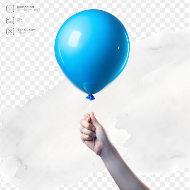 A hand holding a blue balloon