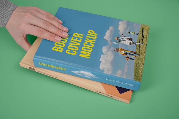 PSD hand holding  book mockup