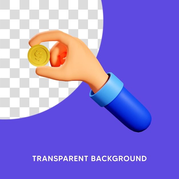 Hand holding a coin 3d render