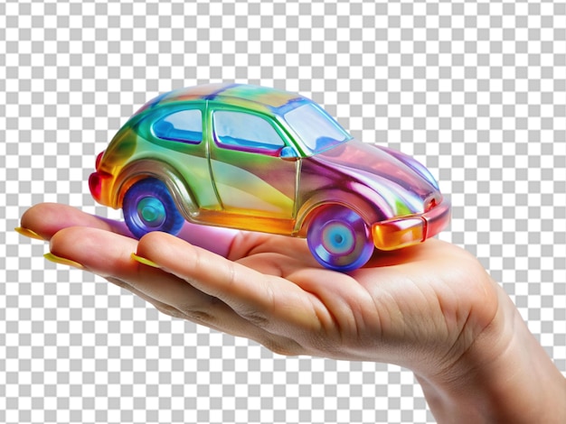 PSD hand holding a colorful car