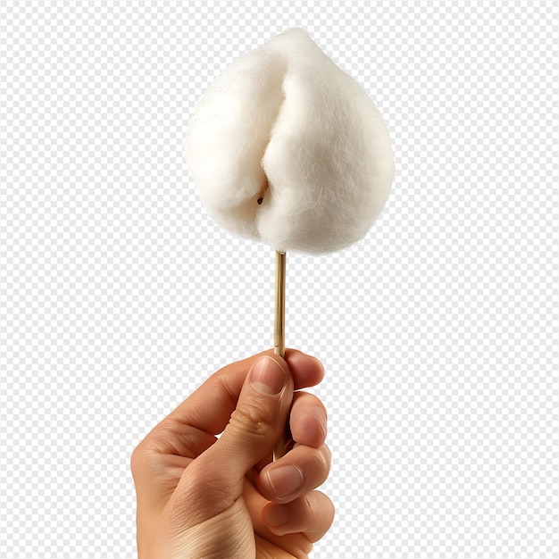 PSD hand holding cotton on isolated transparent background