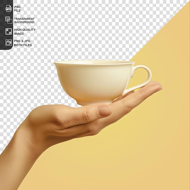 hand holding cup on the on isolated white