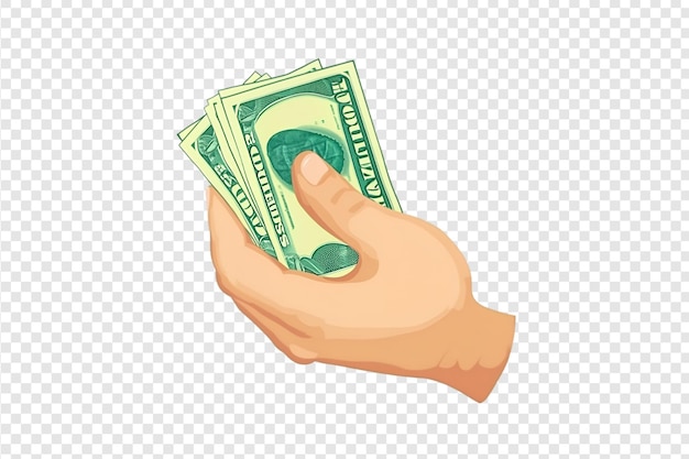 Hand holding dollar bills illustration isolated on a transparent background