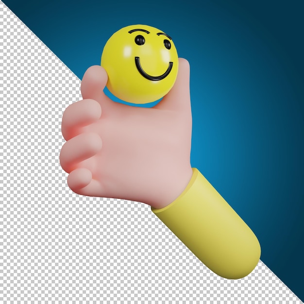 Hand holding emotion icon symbol. smile icon, Social media icon, 3d illustration