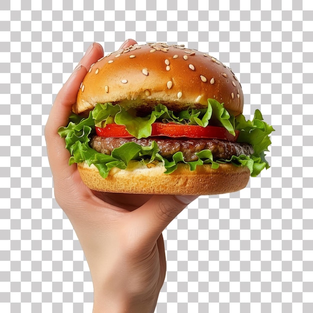 PSD hand holding a fresh burger