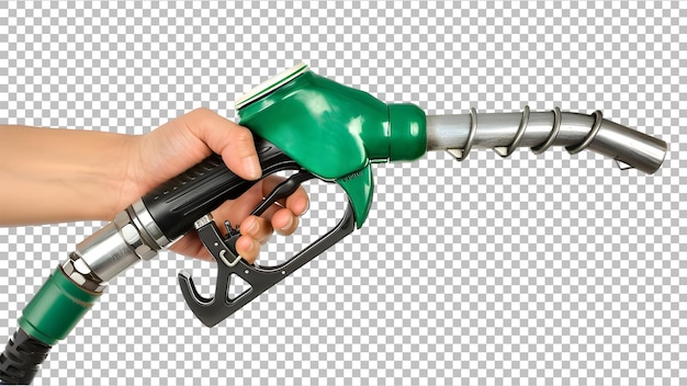 Hand holding Fuel nozzle isolated on transparent background