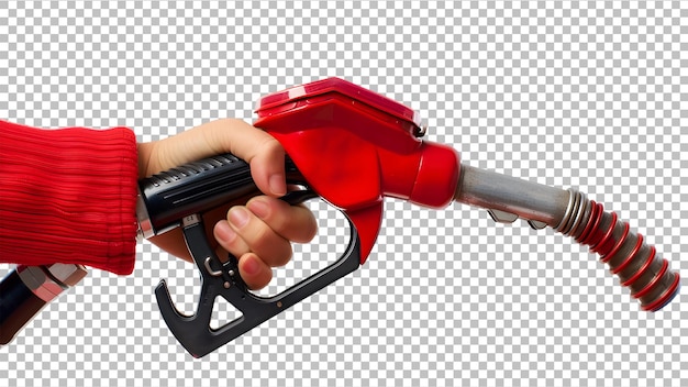 Hand holding Fuel nozzle isolated on transparent background