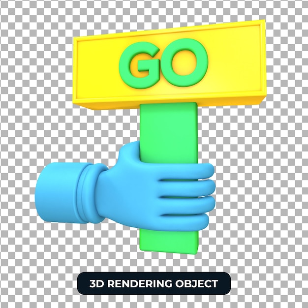 Hand holding Go sign 3d render isolated